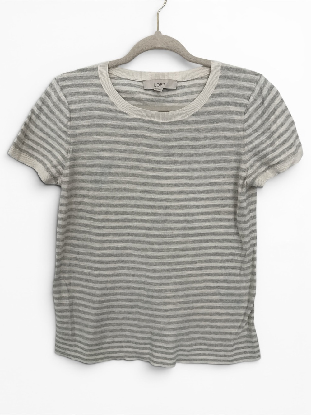 LOFT Striped Short Sleeve 100% Cotton Knit Tee - Gray & Cream Size Small
